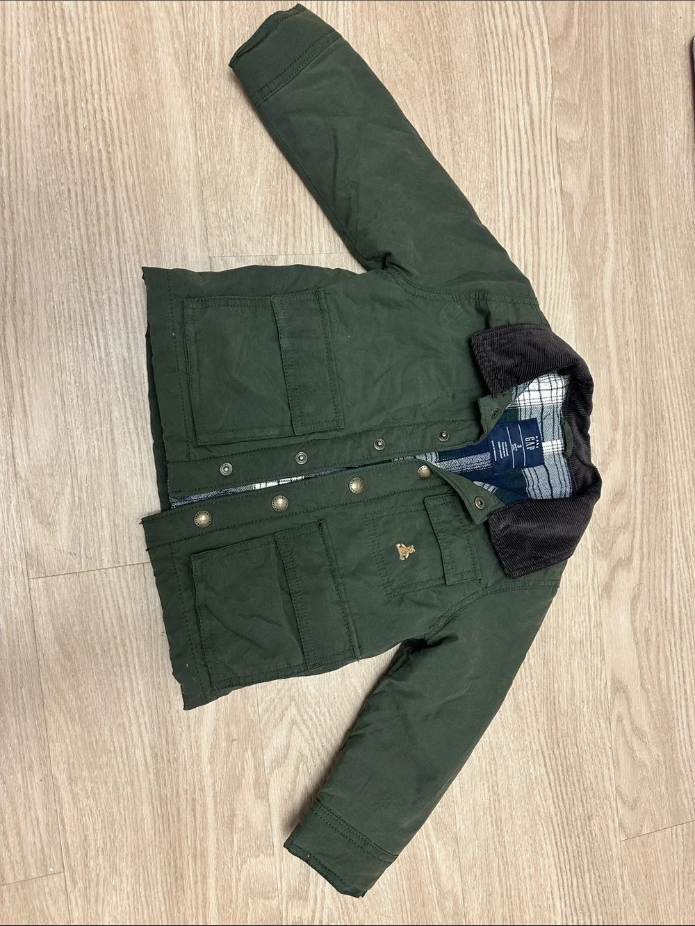 GAP Dark Green Kids Pea Coat with Corduroy Collar